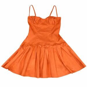 Coral pleated drop waist mini dress with sweethart neckline women’s XS
